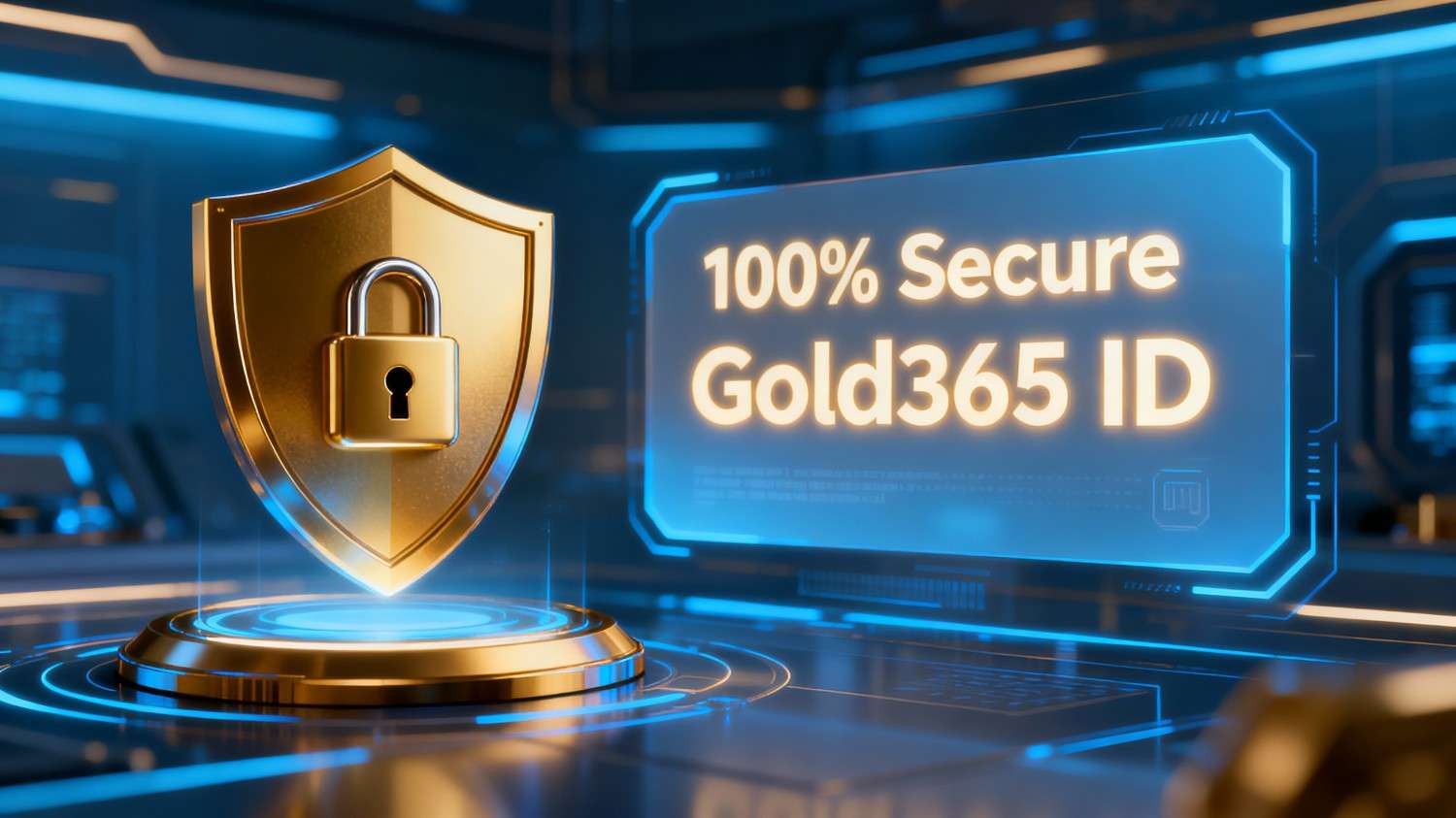 100% secure Gold365 Privacy policy protection with gold shield and lock graphic